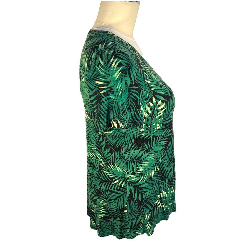 Popyoung - Women's XL Tee Shirt Stretch Green, Black Jungle Tropical Leaf Print - Picture 4 of 8